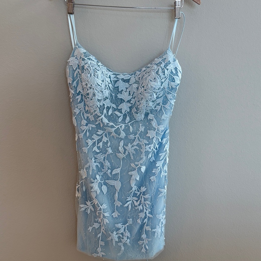 Chic Light Blue Lace Dress